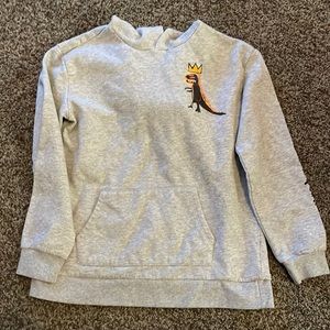 Gray sweatshirt with dinosaur wearing a crown